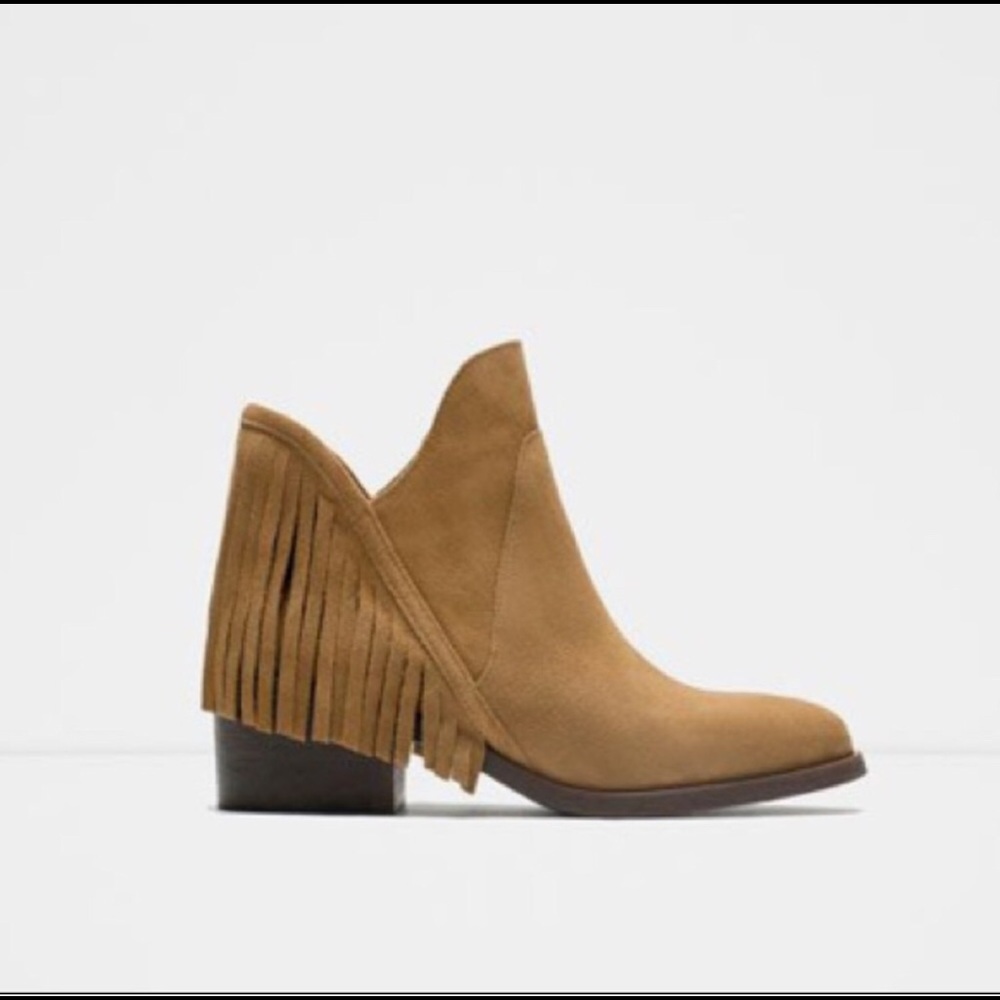 Zara suede leather fringed ankle boots
